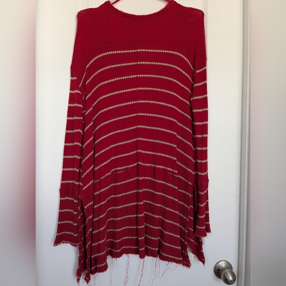 Free People Red Sunset Park Striped Thermal Tunic Knit Size Medium - Picture 7 of 10